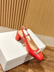 DIOR HIGH SLINGBACK 55 MM 25S IN RED LAMBSKIN PEARL DETAILING