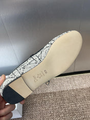 D-RAMOUR BALLET FLATS IN WHITE MIX BLACK EMBROIDERED CANNAGE TWEED