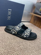 DIOR 25S DIORACT SLIDE IN DEEP BLUE CALFSKIN AND CANVAS SILVER HARDWARE