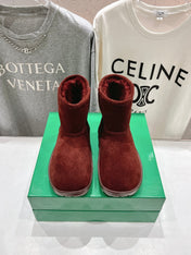 SNAP MINI ANKLE BOOTS IN JAM RED SUEDE AND SHEARLING LINING